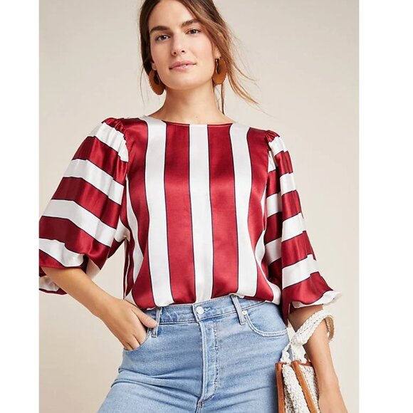 New Anthropologie Maeve Maria Red and White Boxy Blouse Size US 4 - Picture 1 of 9